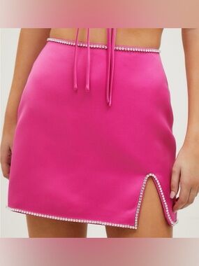 NWT Nasty Gal Hot Pink Embellished Mini Skirt | Crystal Trim | Size 12
